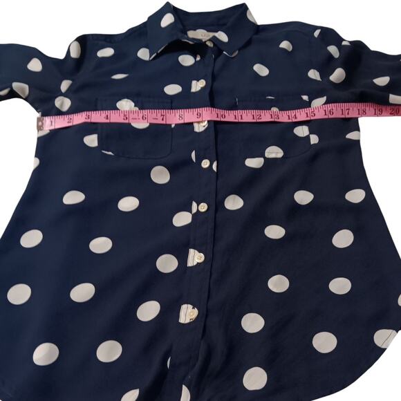 LOFT Blouse Top Career Office Professional Chic XS Navy Blue White Polka Dots - Picture 4 of 7